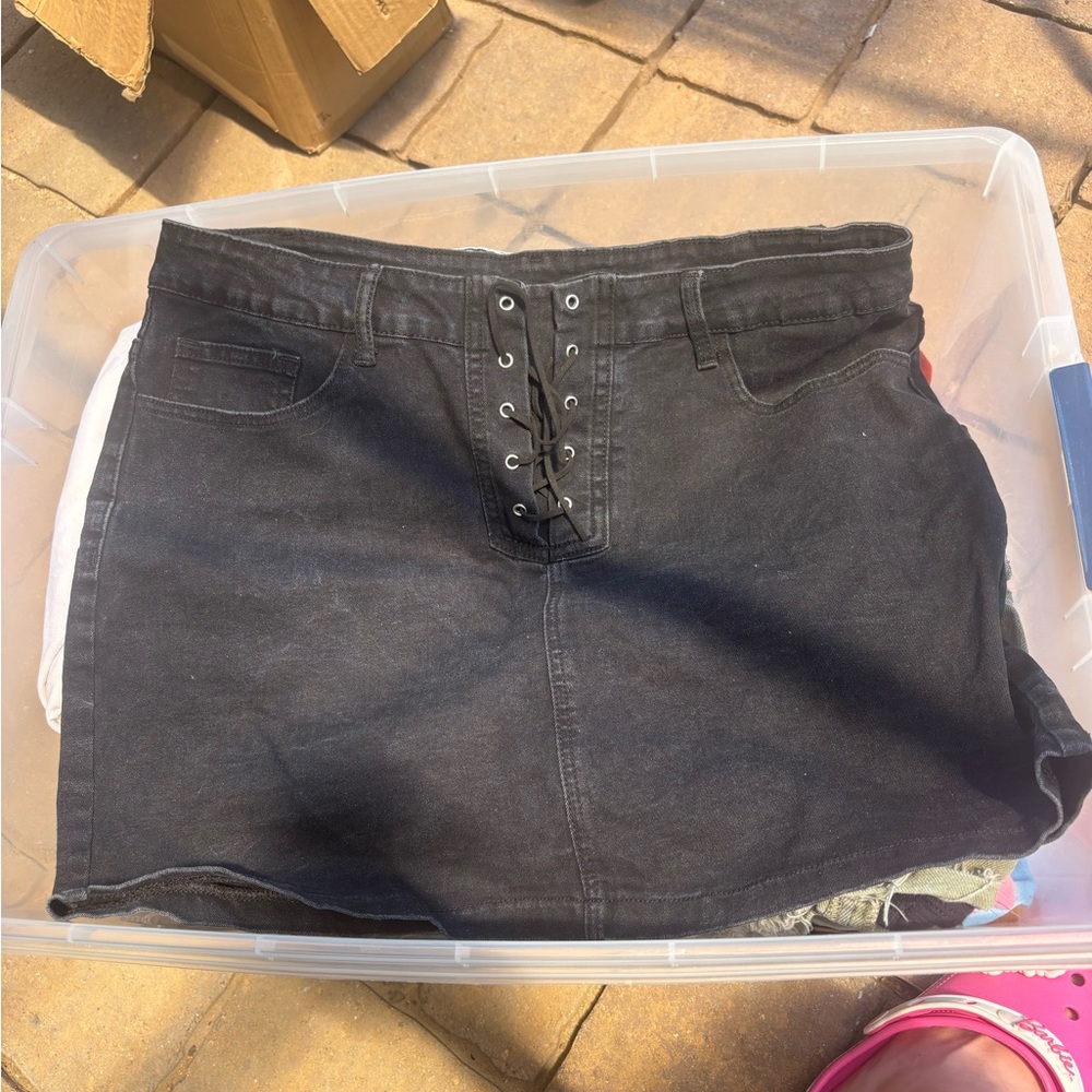 Black Denim Lace-Up Skirt